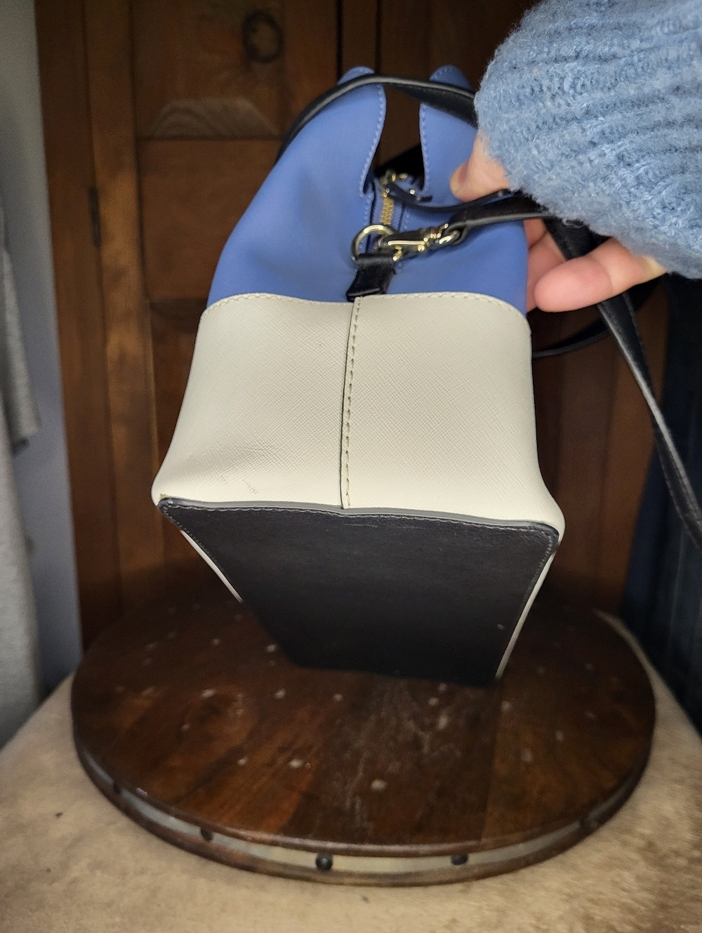 kate spade Two-Tone Periwinkle & Cream Satchel with Black Handles - Picture 9 of 17